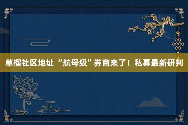 草榴社区地址 “航母级”券商来了!私募最新研判